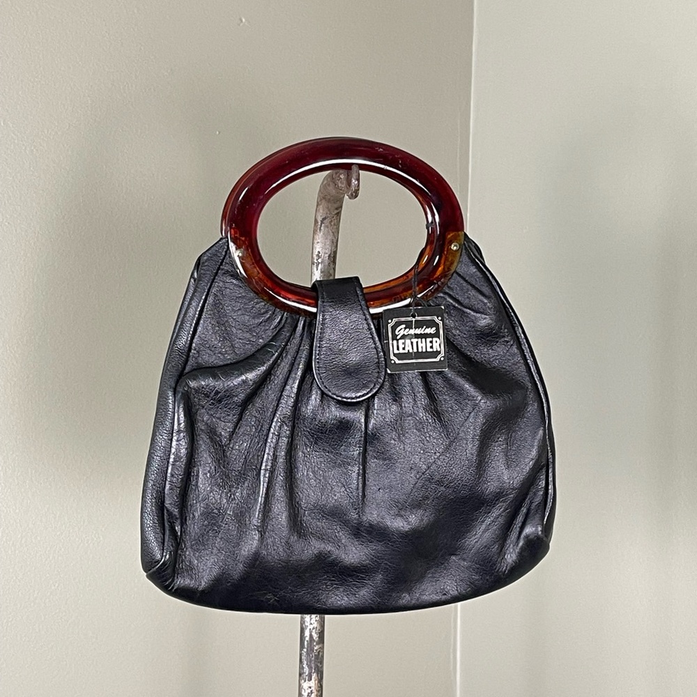 1970’s Vintage Genuine Leather Handbag with Acrylic Handle